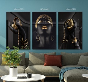 EagerArt Quadro in 3 Pannelli con Donne Africane Sensuali e Mani Dorate, Stampe UV su Acrilico, Arte Africana, Decorazione Murale per Casa, Dipinto in Resina - Product Image 5