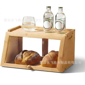 Boîte à pain en bambou à une couche, conteneur de stockage alimentaire pour cuisine, avec compartiments, empilable, sans couvercle - Product Image 5