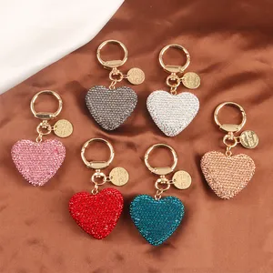 Creative Full Rhinestone Heart Keychain Couple Peach crystal Heart Keychains Handbag Purse charm Pendant Heart Keyring key chain