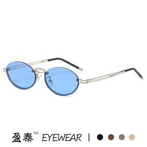 Yingtai Eyewear Retro <b>Small</b> Oval <b>Frame</b> <b>Sunglasses</b> Metal Gold UV400 Unisex - Product Image 2