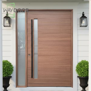 Porte extérieure pivotante en <span class=keywords><strong>bois</strong></span> massif chêne acajou, entièrement personnalisée, avec inserts en verre et finition de surface en <span class=keywords><strong>bois</strong></span> dur, et une seule ouverture latérale. - Product Image 2