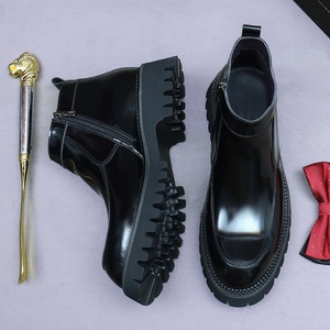 Bottes d'affaires en cuir véritable, en cuir de vachette, à semelle épaisse, basses, brillantes, faites à la main, à lacets, rehaussantes - Product Image 5