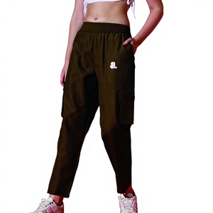 Women's Solid Color Cargo <b>Pants</b> Mid Waist Elastic Ankle-Length Loose Fit Casual Streetwear With Pockets Right Leg Logo - Product Image 1