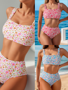 Nuevo Bikini 2026, Estilo Europeo y Americano, Estampado Floral Pequeño, Cintura Alta, Sexy, Traje de Baño de Dos Piezas para Mujer - Product Image 2