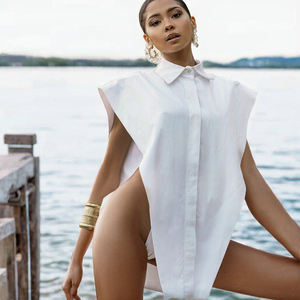 Camiseta Corta de Gasa para Mujer, Estilo Prairie Chic, para Otoño/Primavera/Verano, con Botones, Ajustada, Antiarrugas, de Secado Rápido - Product Image 3