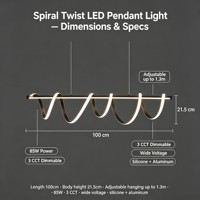 Suspension LED spirale torsadée longue 100 cm 85W 3CCT Dimmable 110V/220V Silicone Aluminium Or Français Hauteur Réglable CRI Élevé