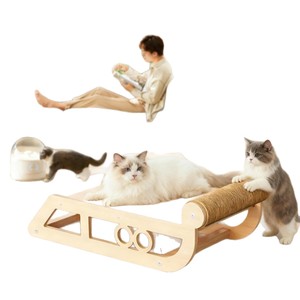 New wooden cat bed and <b>scratching</b> <b>post</b> integrated indoor recliner, sisal cat <b>scratching</b> <b>post</b>, wear-resistant and lint-free hemp - Product Image 5
