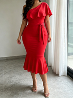 Robe mi-longue sans bretelles à volants pour femmes, taille plus, style décontracté