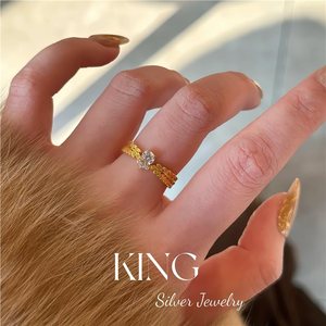 Bague en argent King Silver Jewelry S925, argent sterling plaqué or, design épi de blé, pierre en zircon, bague de fiançailles fine pour femme - Product Image 5