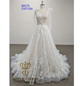 French wedding dress 2023 new summer bride long-sleeved heavy industry V-neck satin senior texture master wedding dress