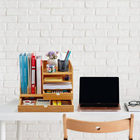 Organiseur de Bureau Multifonctionnel en Bambou et Bois, Rangement Moderne pour Accessoires de Bureau