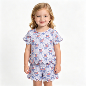 Conjuntos de Ropa para Bebés Niñas con Lazos y Estrellas, Estilo Boutique Personalizado, Trajes del 4 de Julio, Venta al por Mayor, Ropa Patriótica para Niños, Nueva Moda de Fábrica - Product Image 5