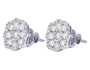 Elegant <b>Silver</b> Classic Floral Cluster Earrings with Lab Grown Diamonds 10K Gold Style Jewelry for Women - Product Image 2