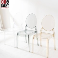 Chaise Ghost Sophia en acrylique PC transparente, dossier rond, couleur violet gelée, pour mariage, fête, banquet en extérieur