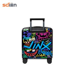 Maleta de Viaje Moderna de 18 Pulgadas con Diseño de Grafiti Personalizable, Ligera, de Policarbonato, con Asa Telescópica y Portátil - Product Image 3
