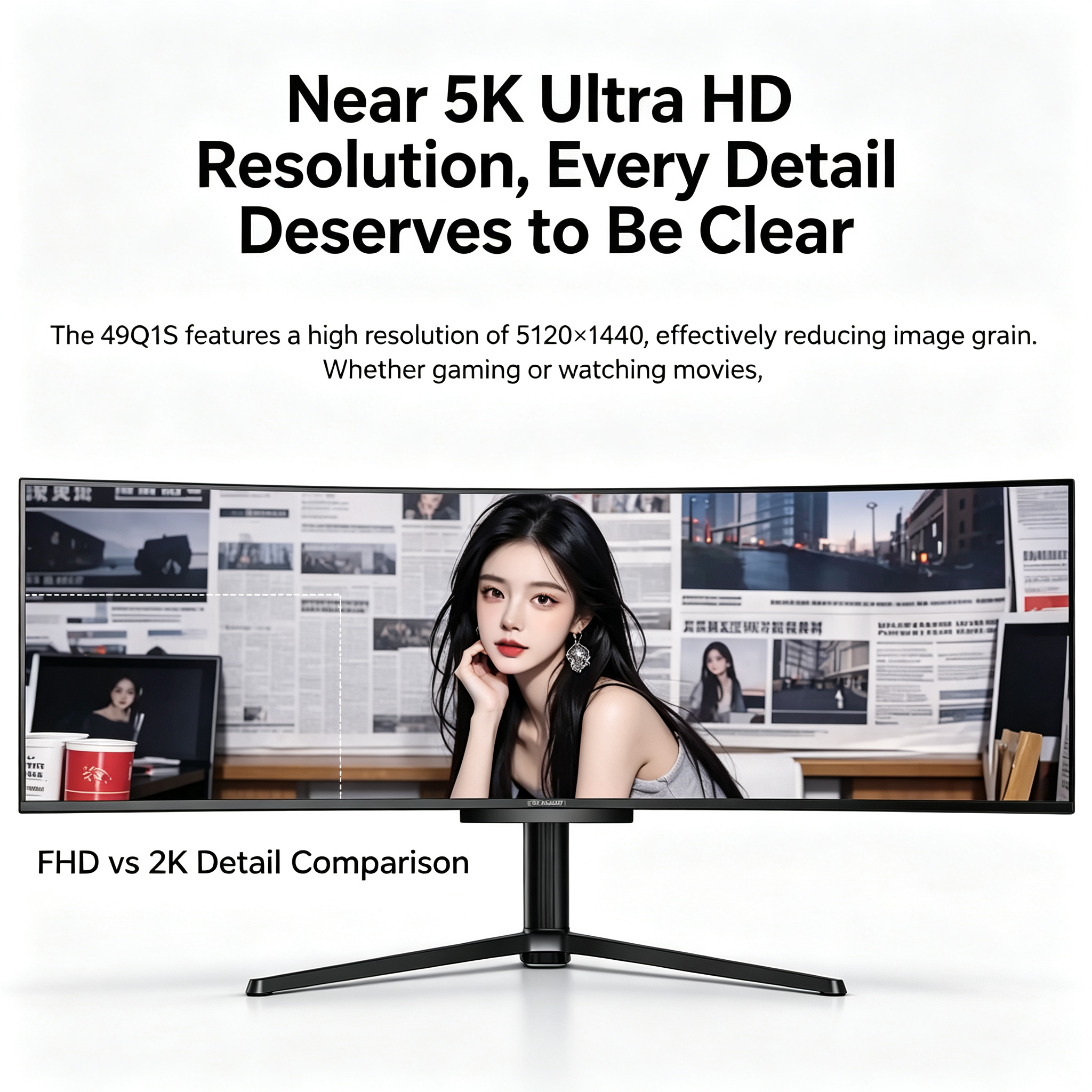 New Joint Innovation 49 Inch 5K240Hz HDR <strong>OLED</strong> Black Computer <strong>Monitor</strong> 0.03ms Response Time Adjustable Height Rotating Stand Dual