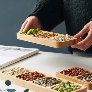 Wooden Divided <b>Tray</b> For <b>Snacks</b> And Fruits 2 3 4 Compartments Home Hotel Use Solid Color - Product Image 2