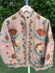 TNT Embroidered Knitted Floral Cotton Bomber <b>Jacket</b> <b>Women</b> Autumn/<b>Spring</b> Dusty Peach / Blush Pink (base Fabric) Brown - Product Image 4