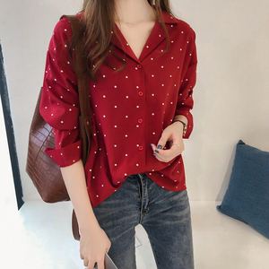 Blus Polka Dot gaya Korea wanita, kemeja lengan panjang musim semi, musim gugur ukuran besar - Product Image 4