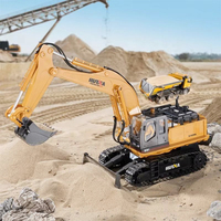 Excavatrice télécommandée sans fil 2,4 GHz à l'échelle 1:16, 11 canaux, en métal moulé sous pression, avec effets sonores et lumineux réalistes Hina 1531
