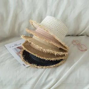 Nuovo stile personalizzato protezione solare cappello a cilindro piatto da spiaggia cappelli cappello di paglia per la donna