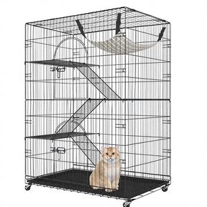 Клетка для кошек для дома с вращающимися колесами, 4-ярусная конструкция, съемный поддон, 35.4x23.6x51 дюймов - Product Image 1