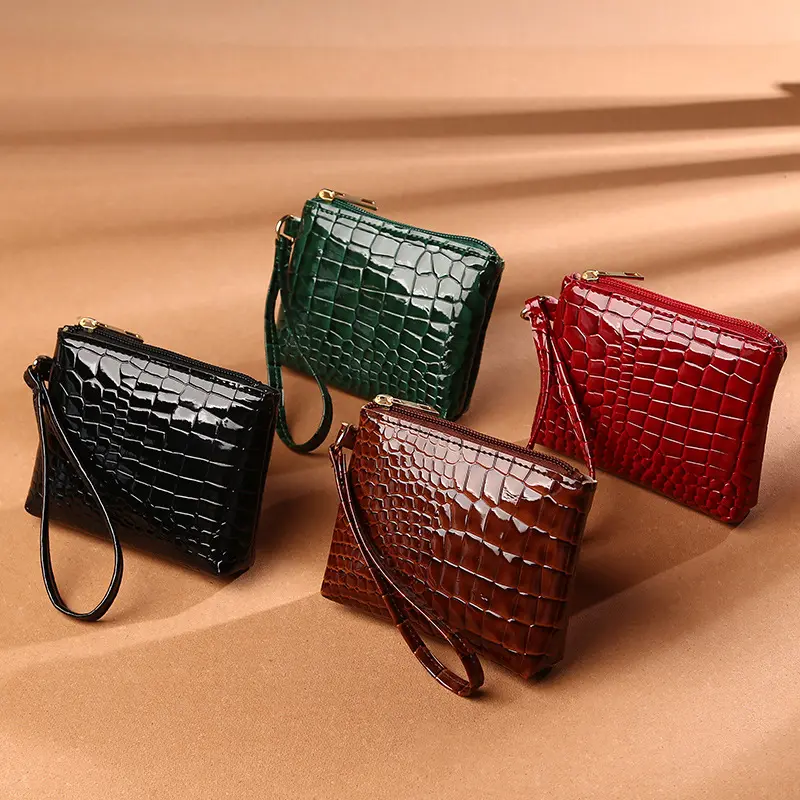 Factory Price Mini Purse Crocodile Pattern Mini Zipper Card Coin Purse Bag PU Clutch Wallet For Women