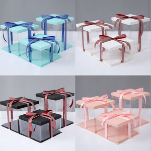 Hộp bánh nhựa trong suốt hình vuông cao, in logo tùy chỉnh, kích thước 6/8/10/12/14 inch, dùng cho đám cưới, sinh nhật, tiệc tùng - Product Image 6