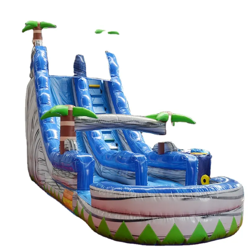 상업용 상어 슬라이드 물 놀이터 풍선 상어 워터 슬라이드