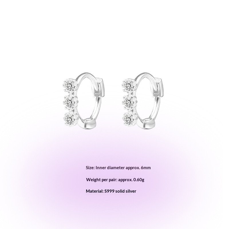 Three diamond hoop earrings, a pair