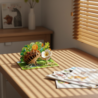 Kit Diorama Landak Kayu dengan Latar Belakang Daun Cetak, Buah Berry, dan Bunga, Kerajinan Rakitan DIY untuk Anak-Anak dan Remaja