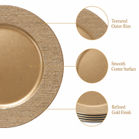 Assiettes de présentation en PP texturé doré de 13 pouces, légères et incassables, pour mariages, banquets et événements
