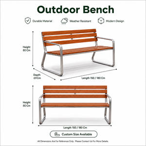 Outdoor <strong>Metal</strong> &amp; Wood <strong>Bench</strong> for Garden Park, 2-3 Seater Public Street Furniture - Product Image 3