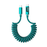 Câble USB C enroulé 120W PD à charge rapide, câble en nylon tressé à ressort avec affichage LED de la puissance pour MacBook, ordinateur portable, smartphone
