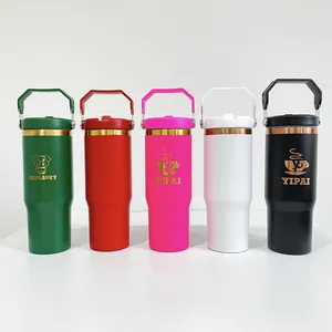 Flip Straw 30oz Copper Plated Tumbler Stainless Steel 30 Ounce Travel Coffee Cup Mug 30oz Powder Coated Gold Plated Water Bottle
