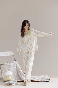 L'ultimo stile di tulipano in puro cotone con abbinamento dei colori è un abbigliamento da notte imperdibile per la casa <span class=keywords><strong>e</strong></span> i viaggi delle donne - Product Image 4
