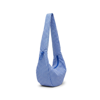 Großhandel Niedliche Schicke Karierte Rüschen-Dumpling-Tasche Verstellbare Wasserdichte Baumwoll-Canvas Halbmond-Schultertasche für Damen