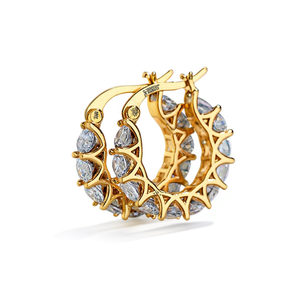 Orecchini a Cerchio in Oro Jc Penney con Cristalli e Strass, Design Geometrico, Lussuosi per Uso Quotidiano Femminile, Oro Massiccio 18K con Incastonatura a Griffe - Product Image 1