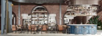 Conception d'intérieur de bar lounge industriel, concept de mise en espace de lounge haut de gamme, ensemble de meubles modernes pour bar lounge