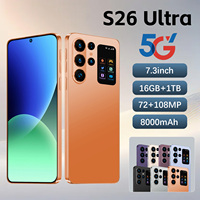 Smartphone S26 Ultra 5G 7,3 pouces 90Hz LED Appareil photo 108MP 16 Go 1 To Plus de 8000 mAh Deca Core Face ID Double SIM Android 15