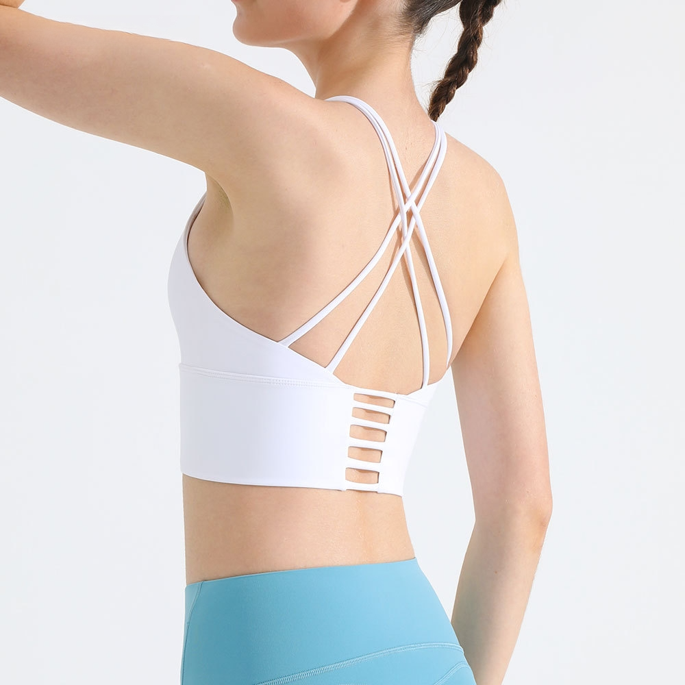 Cross Strap Polyester Full Cup Sports Bra High Support Yoga Top Shockproof Running Fitness Training Underwear Seamless Gym