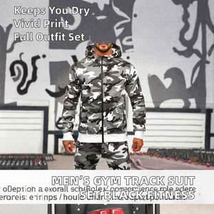 Ventes en gros de survêtements de sport pour hommes, imprimés sur mesure, respirants, écologiques, ensembles de jogging, pantalons noirs, fitness, un - Product Image 2