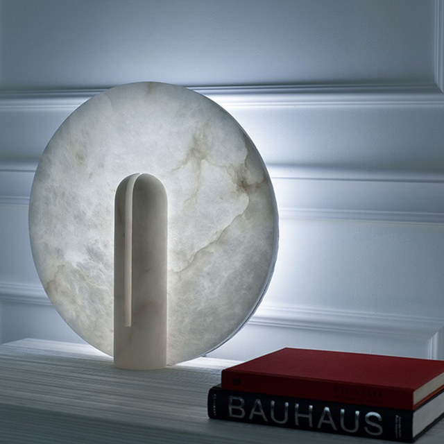Natural Alabaster Modern Novelty LED Dimmable Table Lamp Minimalist Sculptural Soft Warm White Glow Handcarved Geometric Bedroom