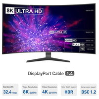 Câble DP 1.4 certifié VESA plaqué or 1M 1.5M 1.8M 2M Noir 8K 60Hz Ultra Haute Définition