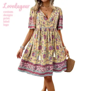 Loveda Wholesale Short Sleeve V Neck Plus Size Dress For Summer And Vacation Print Floral Casual Dress For Women