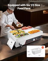 Bain-Marie Gewerblicher Speisenwärmer 1500W 6-Behälter Edelstahl Dampf-Vitrine für Buffet Restaurant Catering