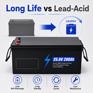Batterie LiFePO4 5,12 kWh 25,6 V 200 Ah à décharge profonde pour système solaire domestique hors réseau et camping-car - Product Image 2