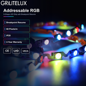 Bande LED flexible à lettres en relief en forme de S, WS2812B, adressable RGB, DC12V, PCB 6mm, 60 LED/m, pour signalétique pixel - Product Image 1