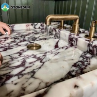 Lavabo sur pied en marbre Calacatta Viola StoneSun, lavabo en pierre de style italien pour salle de bain
