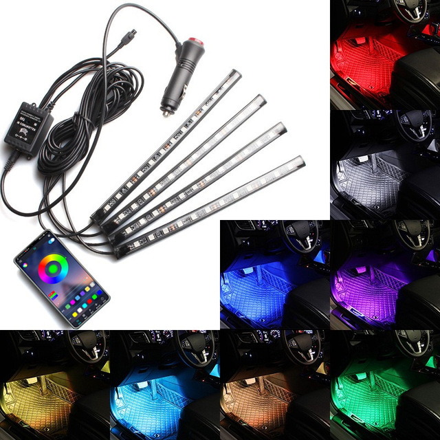Car Footwell Ambient LED Lights RGB Music Sync Atmosphere Lamp Plug and Play Car Under Seat Interior bluetooth App Decor Light